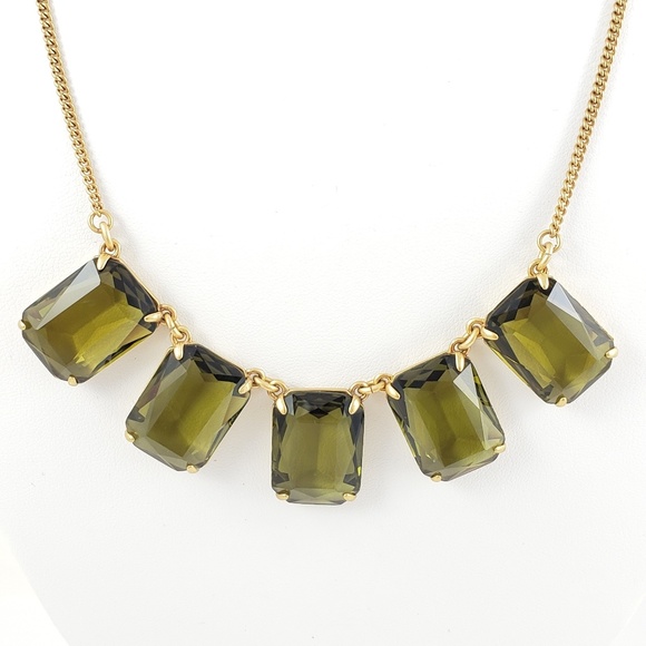 J. Crew Necklace Large Green Emerald Cut Stones - Picture 3 of 8